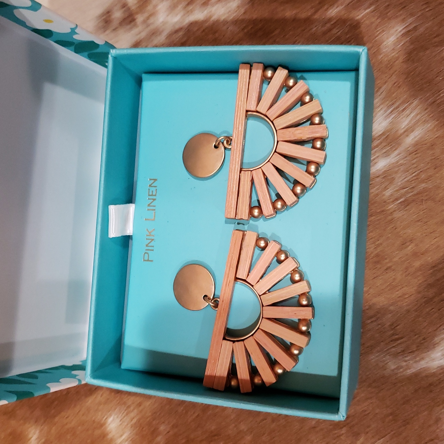 Pink Linen New Wooden Half Circle Earrings